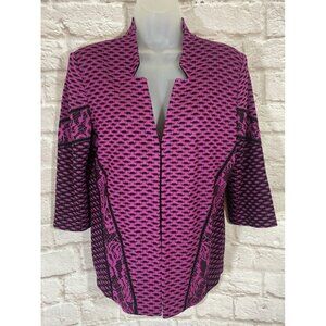Ming Wang Womens‎ Single Clasp Cardigan Sweater Medium Black Purple Stretch